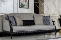 Casa Padrino Luxus Barock Wohnzimmer Sofa Silber / Schwarz - Handgefertigtes Barockstil Sofa mit dekorativen Kissen - Barock Möbel - Luxus Wohnzimmer Möbel im Barockstil - Edel & Prunkvoll