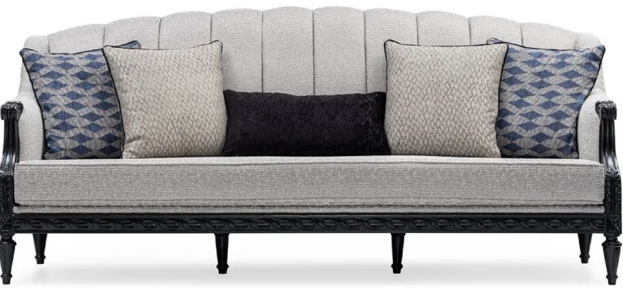 Casa Padrino Luxus Barock Wohnzimmer Sofa Silber / Schwarz - Handgefertigtes Barockstil Sofa mit dekorativen Kissen - Barock Möbel - Luxus Wohnzimmer Möbel im Barockstil - Edel & Prunkvoll