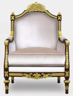 Casa Padrino Luxus Barock Wohnzimmer Sessel Grau / Dunkelbraun / Gold - Handgefertigter Barockstil Sessel - Luxus Wohnzimmer Möbel im Barockstil - Barock Möbel - Edel & Prunkvoll