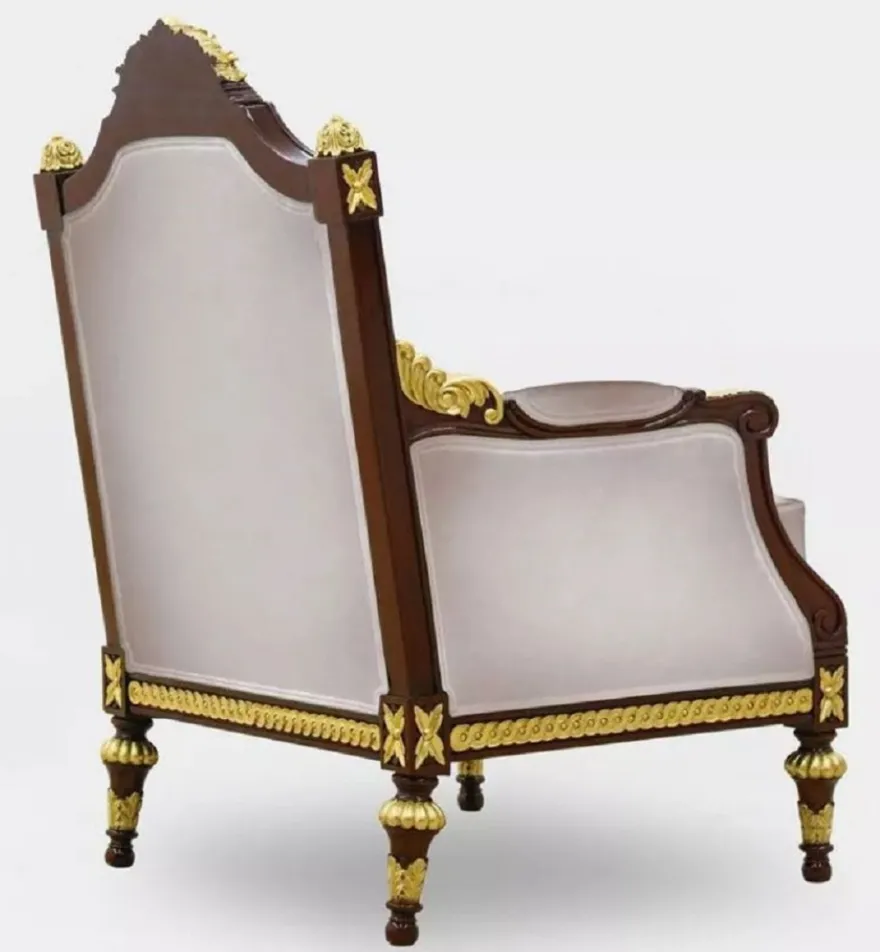 Casa Padrino Luxus Barock Wohnzimmer Sessel Grau / Dunkelbraun / Gold - Handgefertigter Barockstil Sessel - Luxus Wohnzimmer Möbel im Barockstil - Barock Möbel - Edel & Prunkvoll