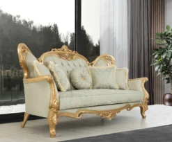 Casa Padrino Luxus Barock Wohnzimmer Set Hellgrün / Gold - 2 Sofas & 2 Sessel & 1 Couchtisch - Handgefertigte Barock Wohnzimmer Möbel - Edel & Prunkvoll