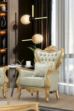 Casa Padrino Luxus Barock Wohnzimmer Set Hellgrün / Gold - 2 Sofas & 2 Sessel & 1 Couchtisch - Handgefertigte Barock Wohnzimmer Möbel - Edel & Prunkvoll