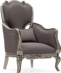 Casa Padrino Luxus Barock Wohnzimmer Sessel Grau / Silber - Handgefertigter Barockstil Sessel mit dekorativem Kissen - Luxus Wohnzimmer Möbel im Barockstil - Barock Möbel - Edel & Prunkvoll
