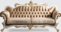 Casa Padrino Luxus Barock Wohnzimmer Set Braun / Silber / Weiß / Gold - 2 Sofas & 2 Sessel & 1 Couchtisch - Handgefertigte Wohnzimmer Möbel im Barockstil - Edel & Prunkvoll
