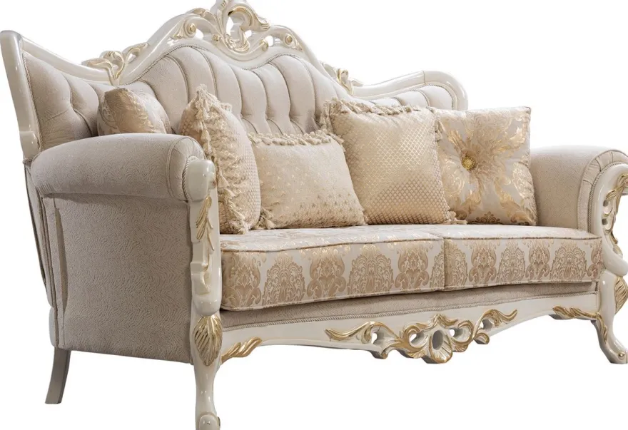 Casa Padrino Luxus Barock Wohnzimmer Set Weiß / Gold - 2 Barock Sofas & 2 Barock Sessel & 1 Barock Couchtisch - Luxus Wohnzimmer Möbel im Barockstil - Barock Möbel - Edel & Prunkvoll