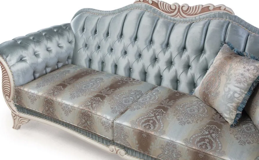 Casa Padrino Luxus Barock Wohnzimmer Sofa mit dekorativen Kissen Türkis / Creme / Bronze 232 x 87 x H. 96 cm - Wohnzimmermöbel im Barockstil
