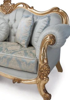 Casa Padrino Luxus Barock Wohnzimmer Sofa mit dekorativen Kissen Hellblau / Türkis / Gold 222 x 82 x H. 120 cm - Barock Wohnzimmermöbel