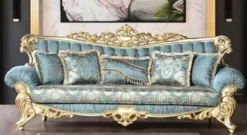 Casa Padrino Luxus Barock Wohnzimmer Sofa Türkis / Gold 233 cm