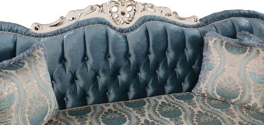 Casa Padrino Luxus Barock Wohnzimmer Set Blau / Weiß / Gold - 2 Sofas & 2 Sessel & 1 Couchtisch - Prunkvolle Wohnzimmer Möbel im Barockstil