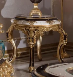 Casa Padrino Luxus Barock Wohnzimmer Set Blau / Weiß / Braun / Gold - 2 Sofas & 2 Sessel & 1 Couchtisch & 2 Beistelltische - Handgefertigte Wohnzimmer Möbel im Barockstil - Edel & Prunkvoll
