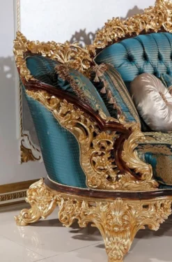 Casa Padrino Luxus Barock Wohnzimmer Set Blau / Weiß / Braun / Gold - 2 Sofas & 2 Sessel & 1 Couchtisch & 2 Beistelltische - Handgefertigte Wohnzimmer Möbel im Barockstil - Edel & Prunkvoll