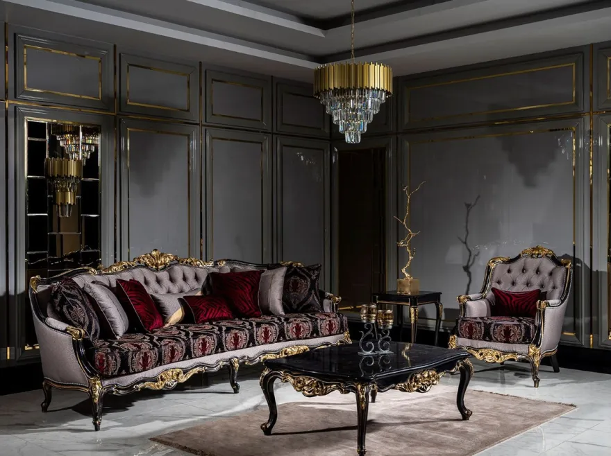 Casa Padrino Luxus Barock Wohnzimmer Sessel Silber / Bordeauxrot / Schwarz / Gold - Handgefertigter Barockstil Sessel mit elegantem Muster - Barock Wohnzimmer Möbel