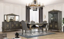 Casa Padrino Luxus Barock Wohnzimmer Vitrine Grau / Gold 130 x 55 x H. 210 cm - Prunkvoller Barock Vitrinenschrank mit 2 Glastüren - Edle Barock Möbel