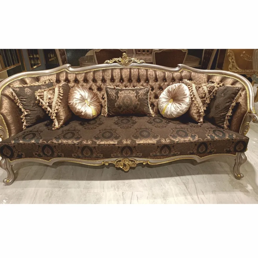 Casa Padrino Luxus Barock Wohnzimmer Sofa Schwarz / Grau / Gold 241 cm - Barock Möbel