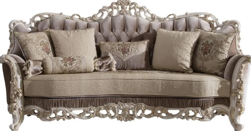 Casa Padrino Luxus Barock Wohnzimmer Set Braun / Beige / Weiß / Gold - 2 Sofas & 2 Sessel & 1 Couchtisch - Edle Barock Wohnzimmer Möbel