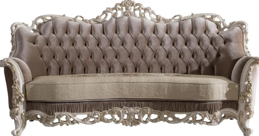 Casa Padrino Luxus Barock Wohnzimmer Set Braun / Beige / Weiß / Gold - 2 Sofas & 2 Sessel & 1 Couchtisch - Edle Barock Wohnzimmer Möbel