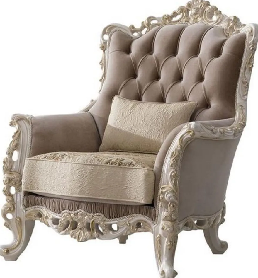 Casa Padrino Luxus Barock Wohnzimmer Set Braun / Beige / Weiß / Gold - 2 Sofas & 2 Sessel & 1 Couchtisch - Edle Barock Wohnzimmer Möbel