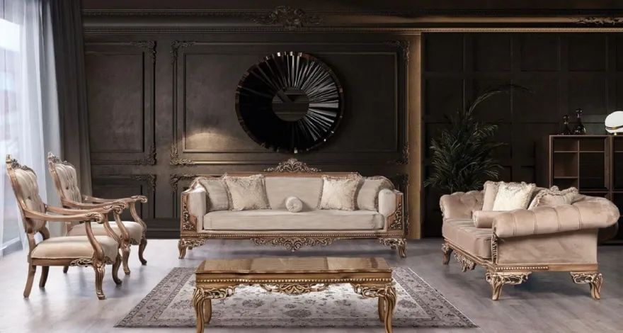 Casa Padrino Luxus Barock Wohnzimmer Set Grau / Braun - 2 Barock Sofas & 2 Barock Sessel & 1 Barock Couchtisch - Barock Wohnzimmer & Hotel Möbel - Edel & Prunkvoll