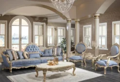Casa Padrino Luxus Barock Wohnzimmer Set - 1 Chesterfield Sofa & 1 Couchtisch & 2 Salon Stühle & 1 Beistelltisch - Barock Wohnzimmermöbel