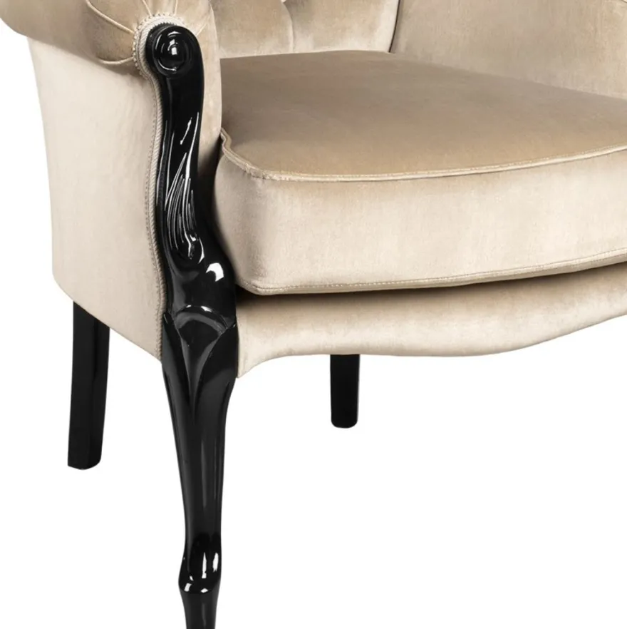 Casa Padrino Luxus Barock Wohnzimmer Sessel Beige / Schwarz - Handgefertigter Barockstil Sessel - Luxus Wohnzimmer Möbel im Barockstil - Barock Möbel