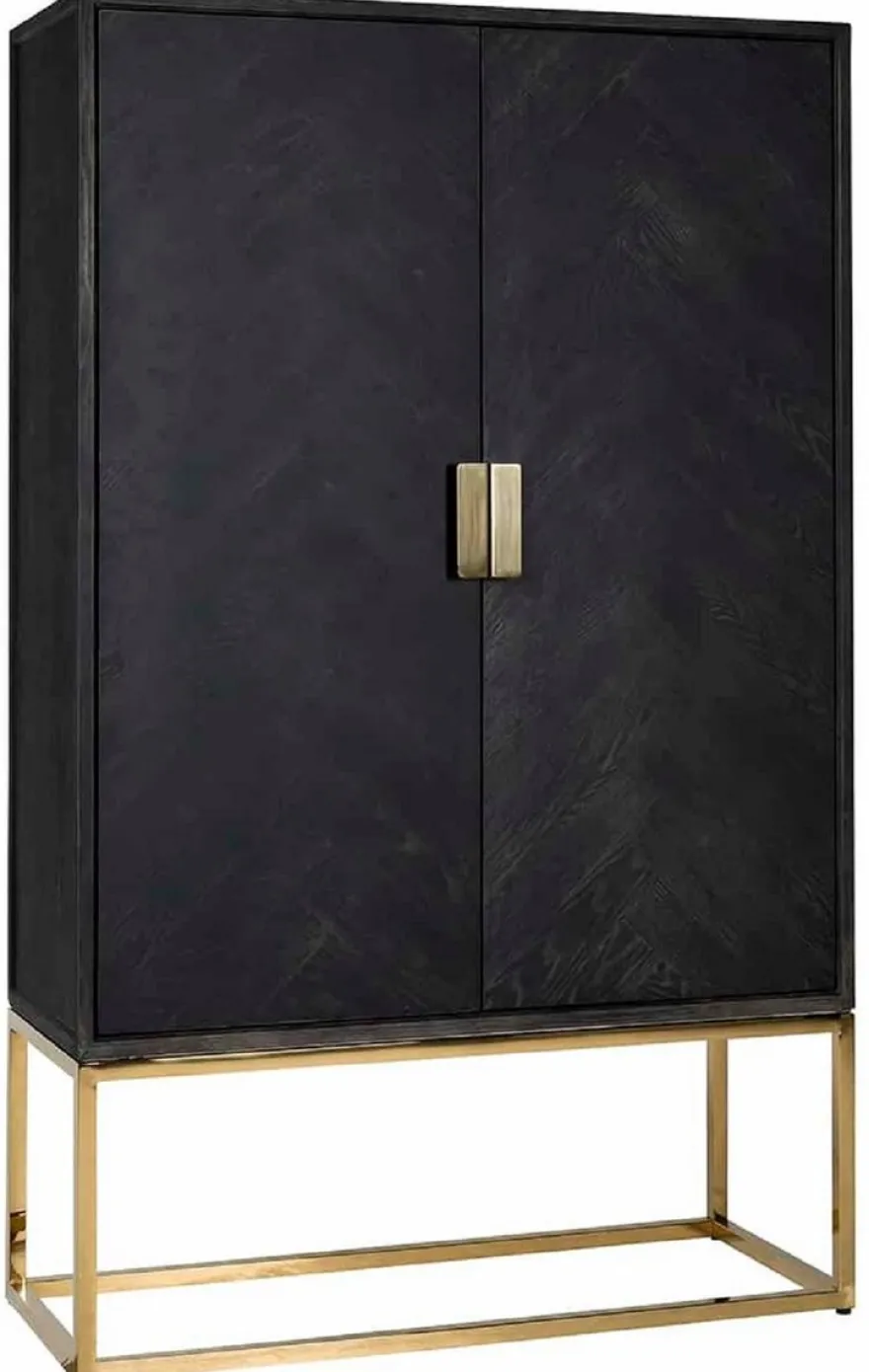 Casa Padrino Luxus Barschrank Schwarz / Gold 108 x 45 x H. 175 cm - Massivholz Schrank mit 2 Türen - Wohnzimmer Möbel - Bar Möbel - Hotel Möbel - Luxus Kollektion