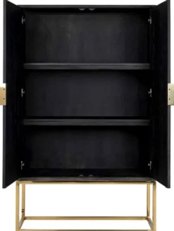 Casa Padrino Luxus Barschrank Schwarz / Gold 108 x 45 x H. 175 cm - Massivholz Schrank mit 2 Türen - Wohnzimmer Möbel - Bar Möbel - Hotel Möbel - Luxus Kollektion