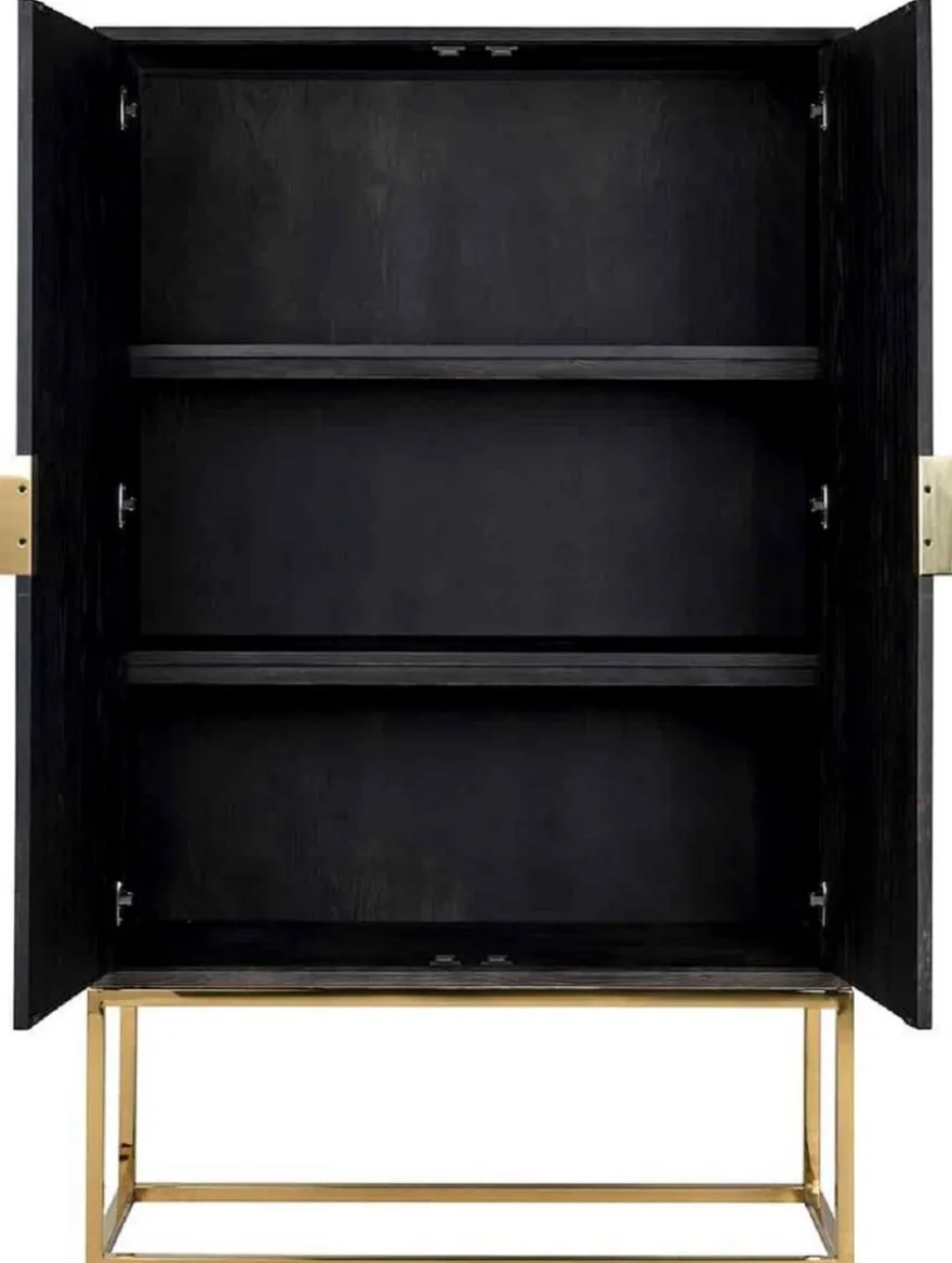 Casa Padrino Luxus Barschrank Schwarz / Gold 108 x 45 x H. 175 cm - Massivholz Schrank mit 2 Türen - Wohnzimmer Möbel - Bar Möbel - Hotel Möbel - Luxus Kollektion