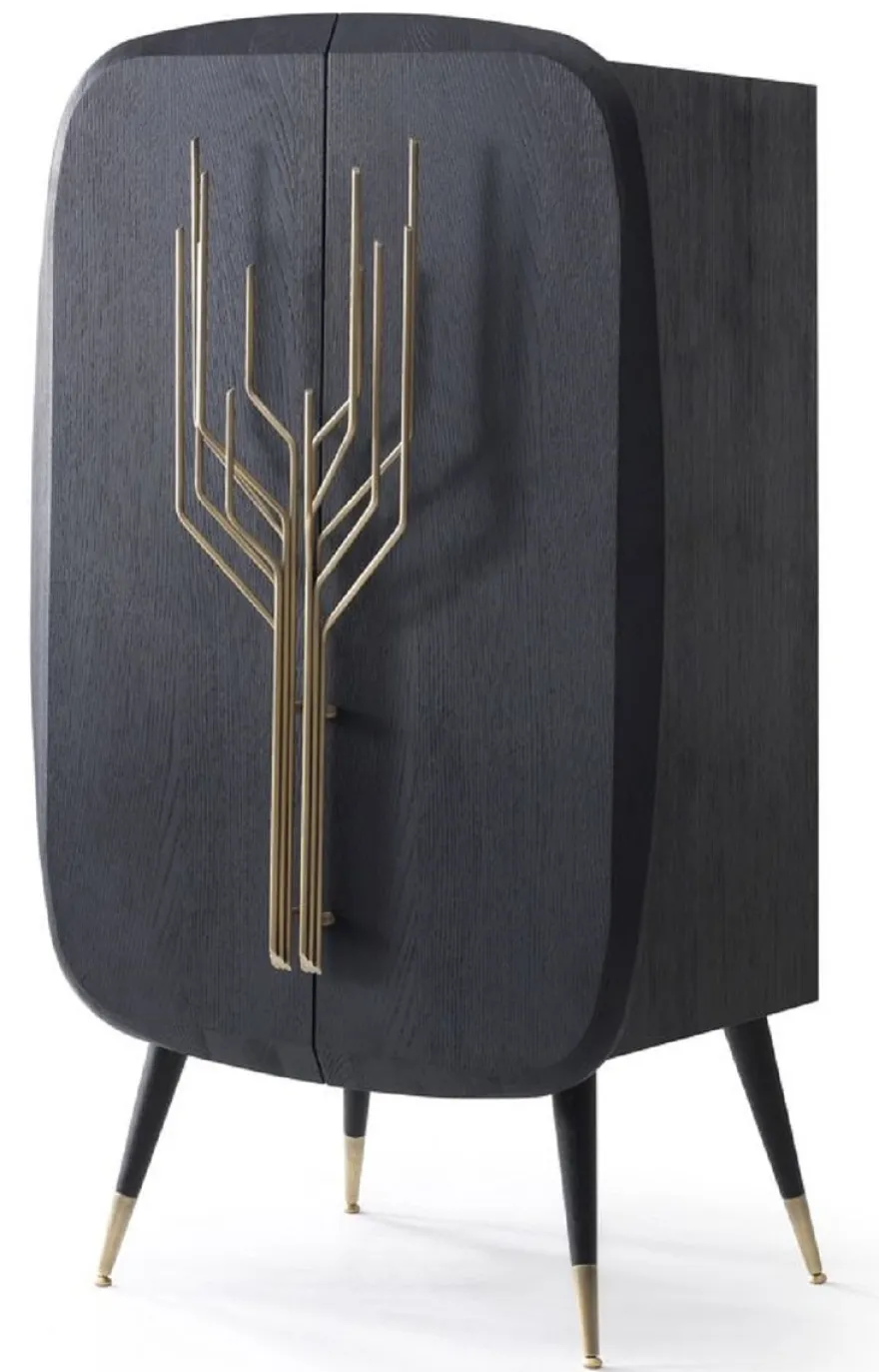 Casa Padrino Luxus Barschrank Schwarz / Antik Messing 88 x 55 x H. 152 cm - Massivholz Weinschrank mit 2 Türen - Wohnzimmer Möbel - Bar Möbel - Hotel Möbel - Luxus Kollektion