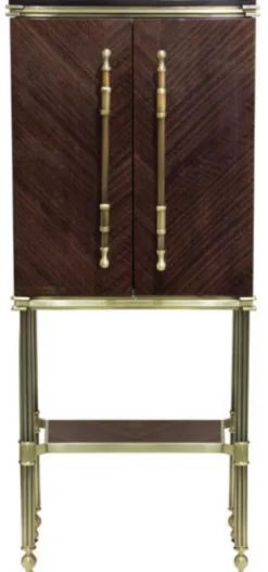 Casa Padrino Luxus Barschrank Dunkelbraun Hochglanz / Matt Gold 82 x 52 x H. 162 cm - Weinschrank mit 2 Türen - Wohnzimmer Möbel - Bar Möbel - Hotel Möbel - Luxus Kollektion