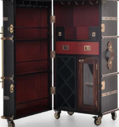Casa Padrino Luxus Barschrank mit Rollen Antik Schwarz 59 x 51 x H. 120 cm - Kofferschrank im Retro Look - Retro Stil Weinschrank - Bar Möbel - Luxus Möbel