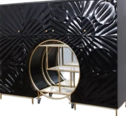 Casa Padrino Luxus Barschrank Schwarz / Messing 178 x 45 x H. 140 cm - Massivholz Cocktailschrank - Bar Möbel - Wohnzimmer Möbel - Hotel Möbel - Luxus Möbel
