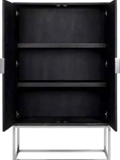 Casa Padrino Luxus Barschrank Schwarz / Silber 108 x 45 x H. 175 cm - Massivholz Schrank mit 2 Türen - Wohnzimmer Möbel - Bar Möbel - Hotel Möbel - Luxus Kollektion