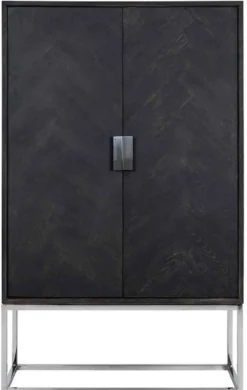 Casa Padrino Luxus Barschrank Schwarz / Silber 108 x 45 x H. 175 cm - Massivholz Schrank mit 2 Türen - Wohnzimmer Möbel - Bar Möbel - Hotel Möbel - Luxus Kollektion