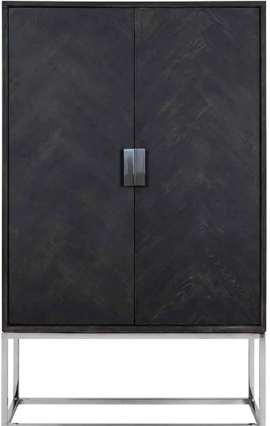 Casa Padrino Luxus Barschrank Schwarz / Silber 108 x 45 x H. 175 cm - Massivholz Schrank mit 2 Türen - Wohnzimmer Möbel - Bar Möbel - Hotel Möbel - Luxus Kollektion