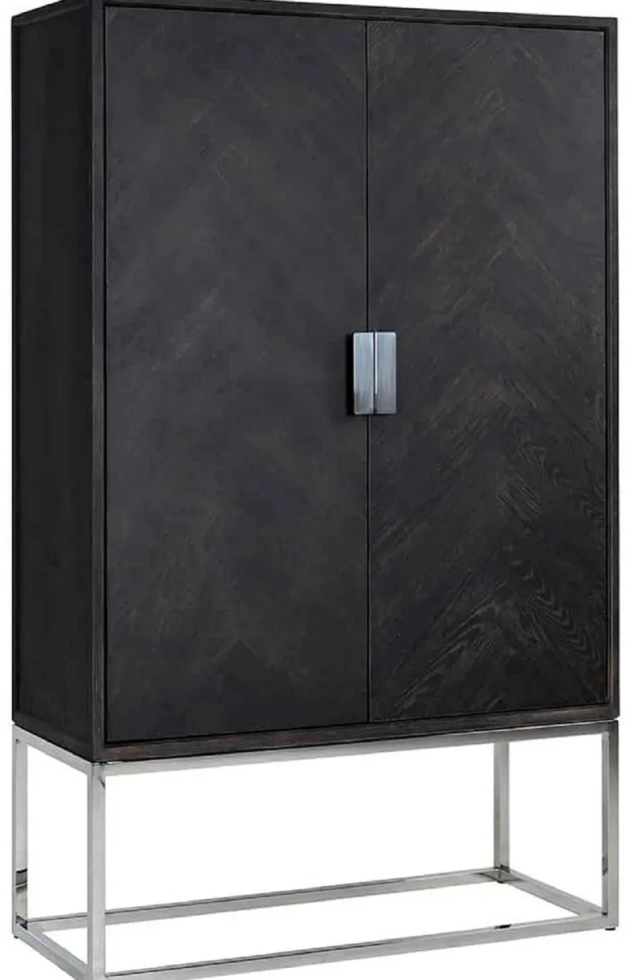 Casa Padrino Luxus Barschrank Schwarz / Silber 108 x 45 x H. 175 cm - Massivholz Schrank mit 2 Türen - Wohnzimmer Möbel - Bar Möbel - Hotel Möbel - Luxus Kollektion