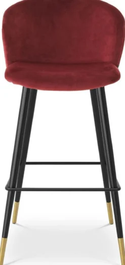 Casa Padrino Luxus Barstuhl Bordeauxrot / Schwarz / Gold 50,5 x 54 x H. 102 cm - Luxus Barhocker mit Rückenlehne und edlem Samstoff - Luxus Bar Möbel