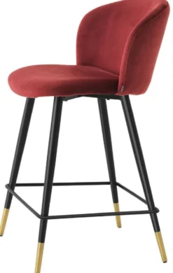 Casa Padrino Luxus Barstuhl Bordeauxrot / Schwarz / Gold 50,5 x 54 x H. 92,5 cm - Luxus Barhocker mit Rückenlehne und edlem Samstoff - Luxus Bar Möbels