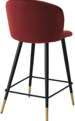 Casa Padrino Luxus Barstuhl Bordeauxrot / Schwarz / Gold 50,5 x 54 x H. 92,5 cm - Luxus Barhocker mit Rückenlehne und edlem Samstoff - Luxus Bar Möbels