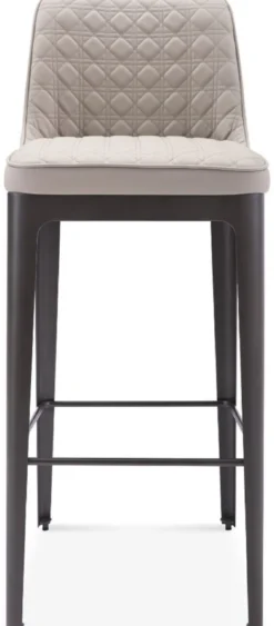 Casa Padrino Luxus Barstuhl Beige / Matt Grau 40 x 50 x H. 100 cm - Echtleder Barhocker mit pulverbeschichtetem Edelstahl Gestell - Luxus Bar Möbel