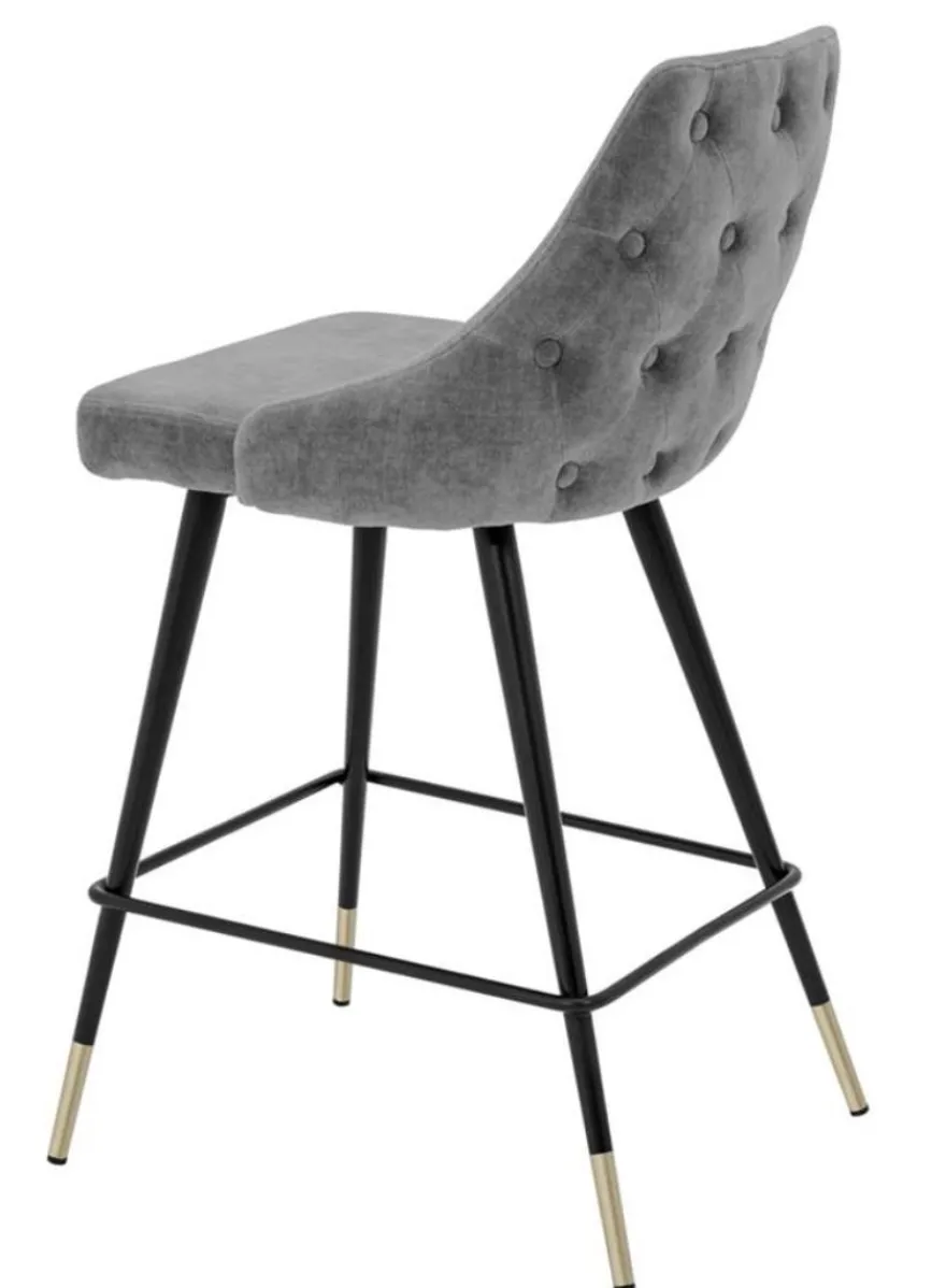Casa Padrino Luxus Barstuhl Barhocker in Grau und Schwarz mit Messing Akzenten 47 x 52 x H. 91 cm
