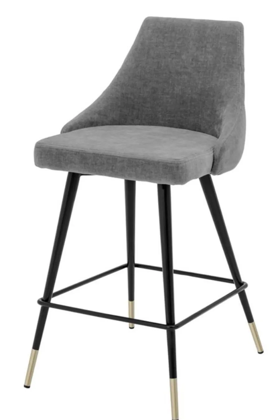 Casa Padrino Luxus Barstuhl Barhocker in Grau und Schwarz mit Messing Akzenten 47 x 52 x H. 91 cm