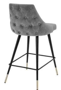 Casa Padrino Luxus Barstuhl Barhocker in Grau und Schwarz mit Messing Akzenten 47 x 52 x H. 91 cm