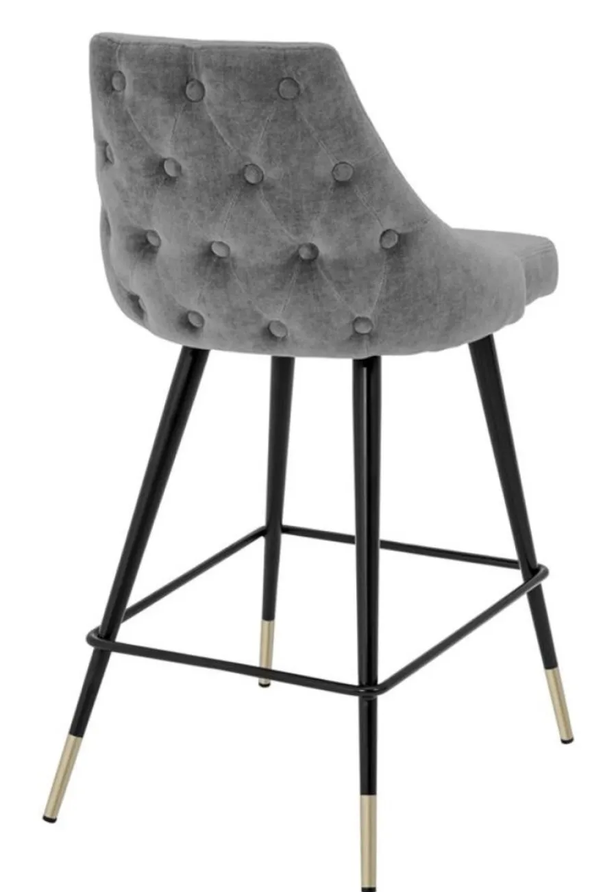 Casa Padrino Luxus Barstuhl Barhocker in Grau und Schwarz mit Messing Akzenten 47 x 52 x H. 91 cm