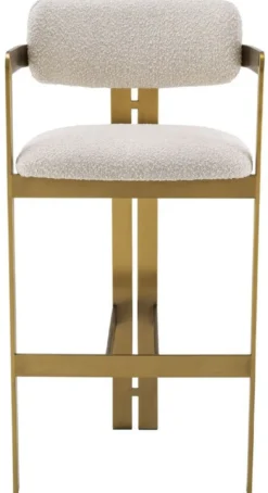 Casa Padrino Luxus Barstuhl Creme / Messing 53 x 44,5 x H. 107 cm - Gepolsterter Edelstahl Barhocker - Luxus Barmöbel