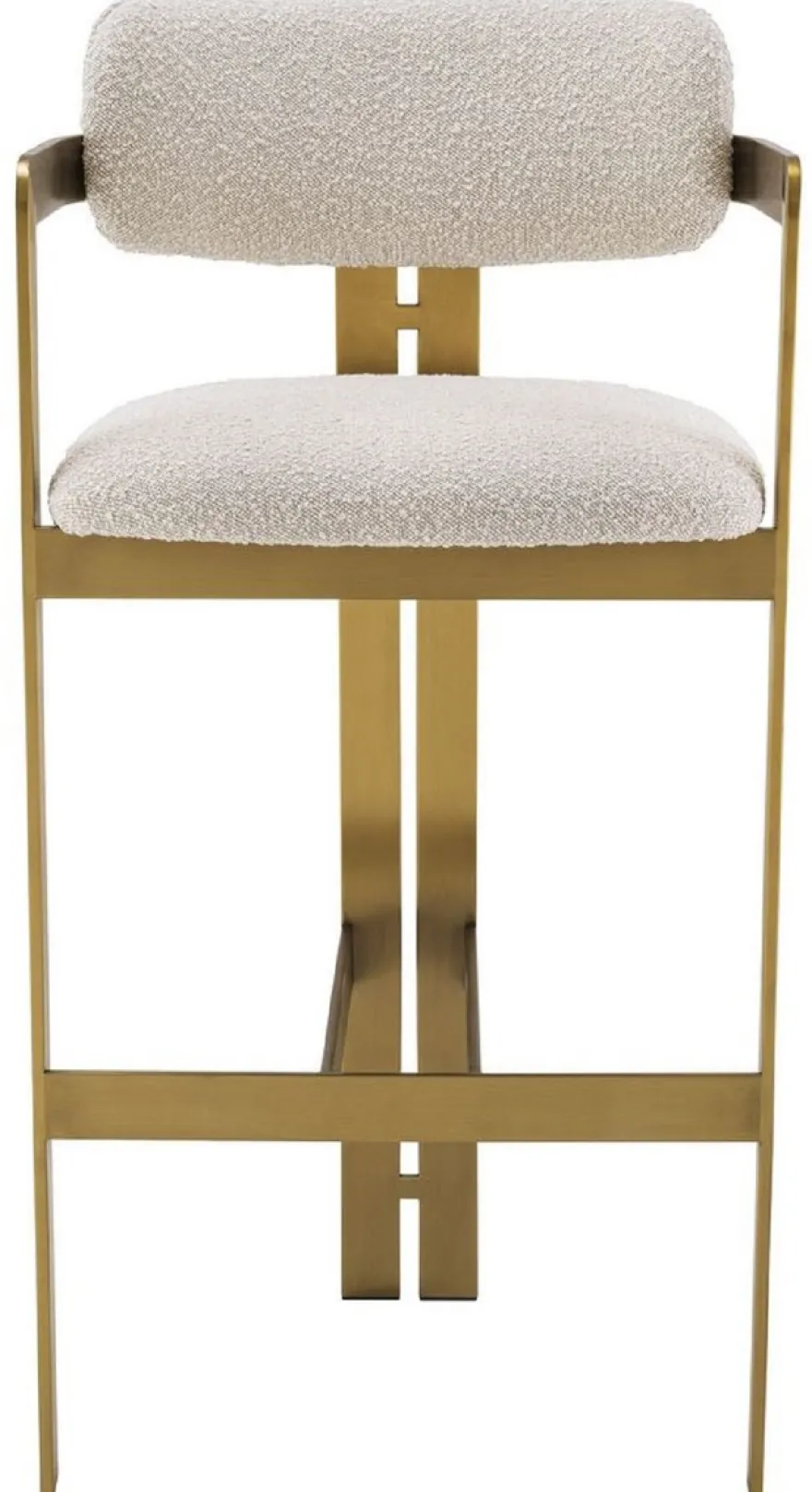 Casa Padrino Luxus Barstuhl Creme / Messing 53 x 44,5 x H. 107 cm - Gepolsterter Edelstahl Barhocker - Luxus Barmöbel