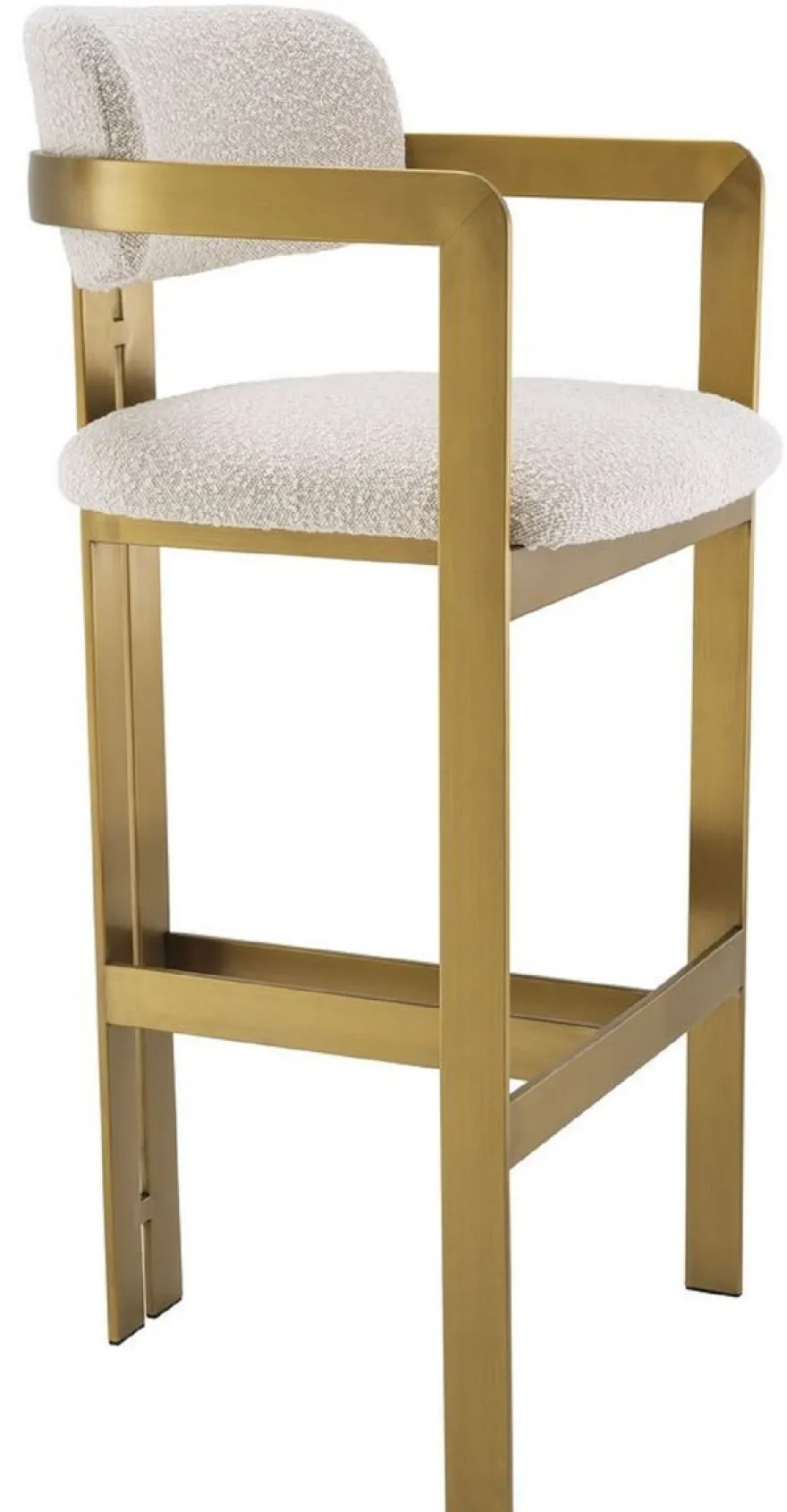 Casa Padrino Luxus Barstuhl Creme / Messing 53 x 44,5 x H. 107 cm - Gepolsterter Edelstahl Barhocker - Luxus Barmöbel