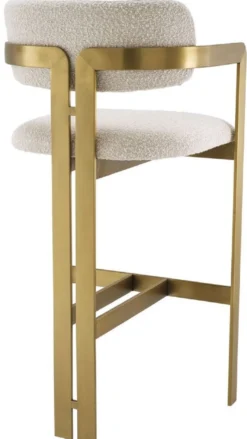 Casa Padrino Luxus Barstuhl Creme / Messing 53 x 44,5 x H. 107 cm - Gepolsterter Edelstahl Barhocker - Luxus Barmöbel