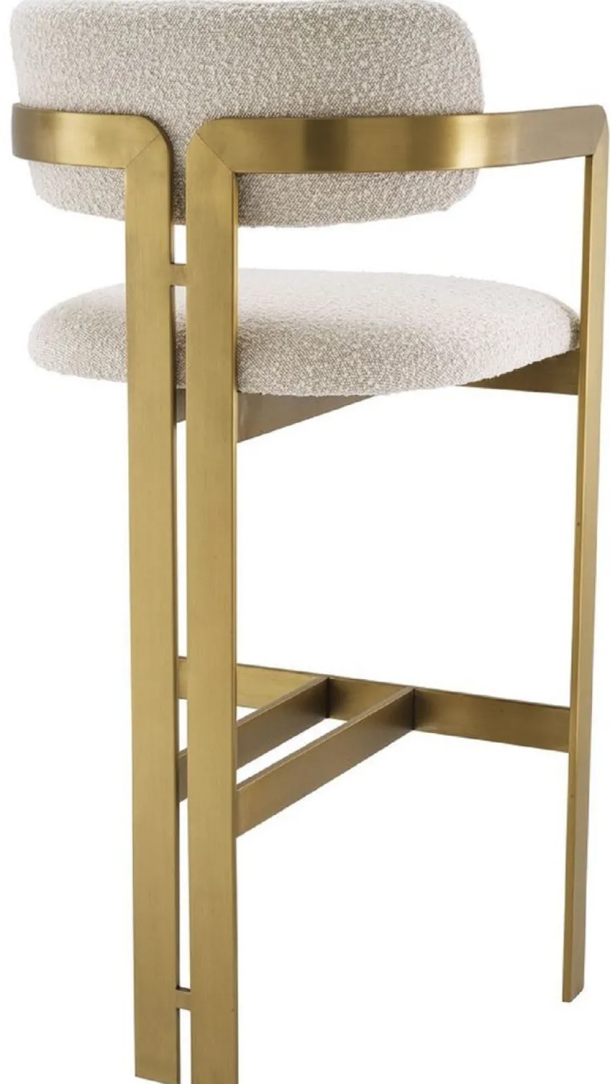 Casa Padrino Luxus Barstuhl Creme / Messing 53 x 44,5 x H. 107 cm - Gepolsterter Edelstahl Barhocker - Luxus Barmöbel