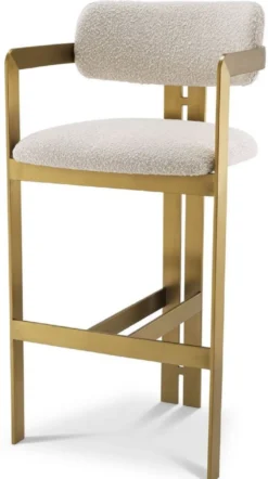 Casa Padrino Luxus Barstuhl Creme / Messing 53 x 44,5 x H. 107 cm - Gepolsterter Edelstahl Barhocker - Luxus Barmöbel