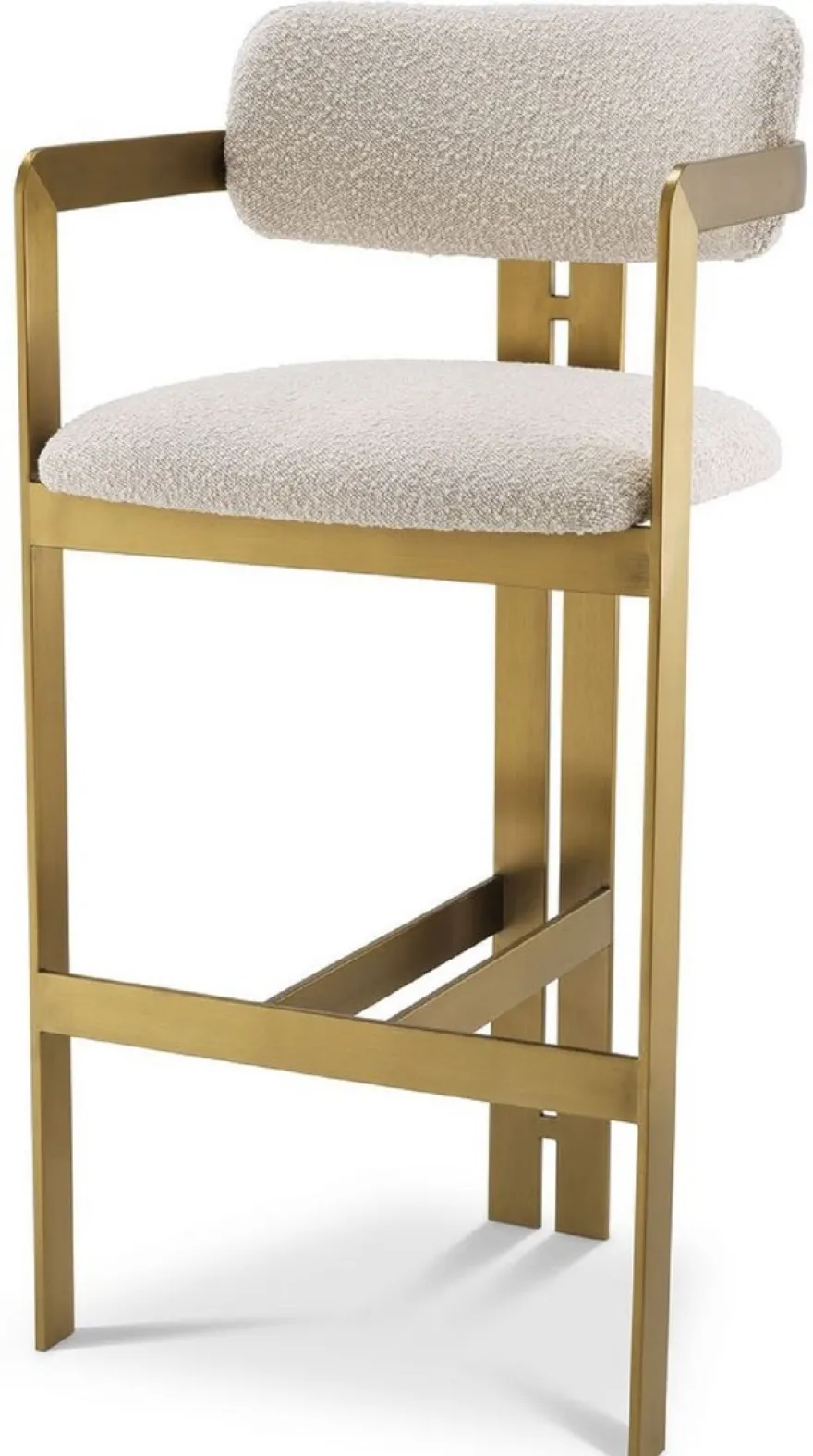 Casa Padrino Luxus Barstuhl Creme / Messing 53 x 44,5 x H. 107 cm - Gepolsterter Edelstahl Barhocker - Luxus Barmöbel